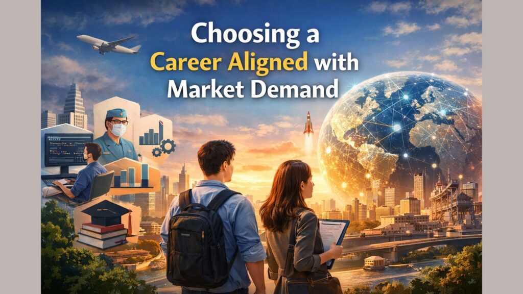 How to choose a career aligned with real market demand showing global job opportunities and future-ready skills