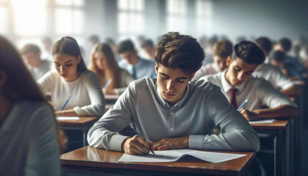 Class 10 student writing exam answers neatly using proper answer writing techniques