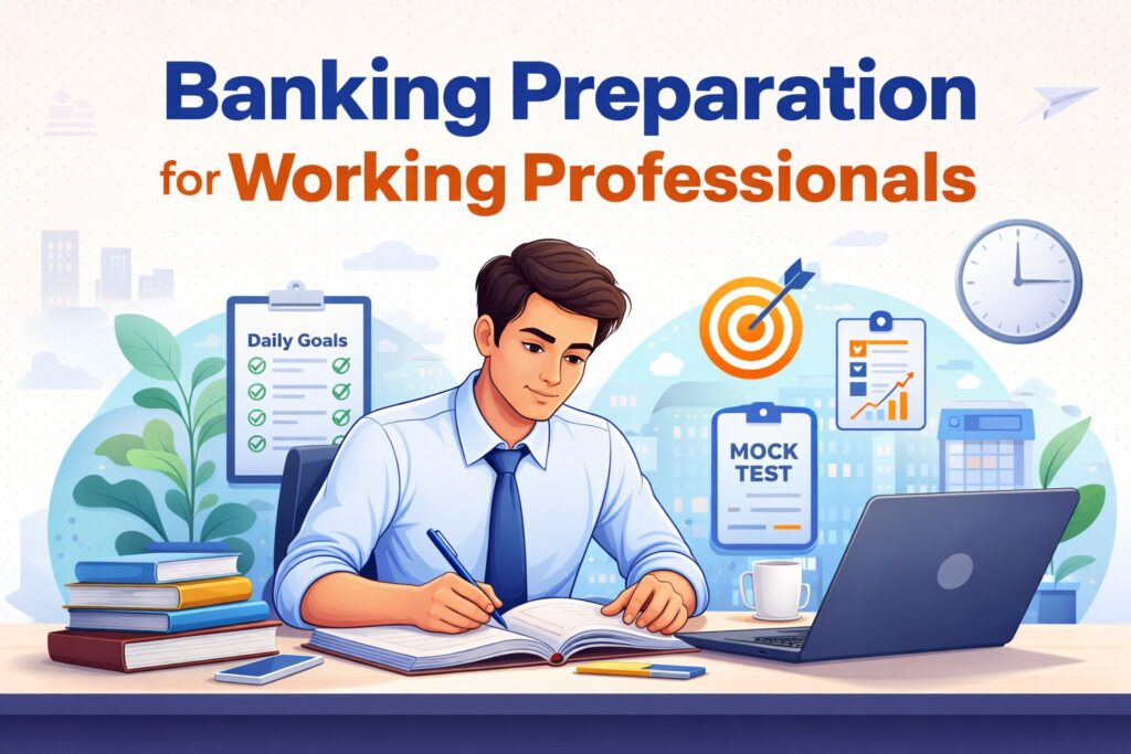 Working professional preparing for banking exams with study plan, mock test and daily goals while managing a full-time job