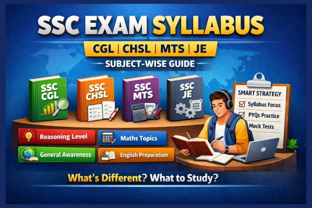 SSC exam syllabus explained for CGL, CHSL, MTS and JE with subject-wise preparation guide