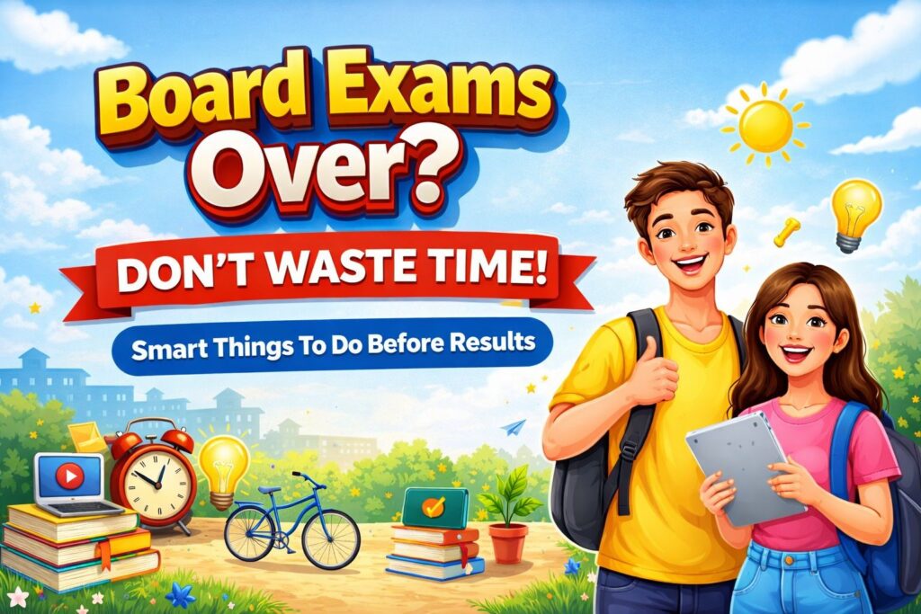 Board Exams Over featured image with text “Don’t Waste Time” encouraging students to use the waiting period before results productively.